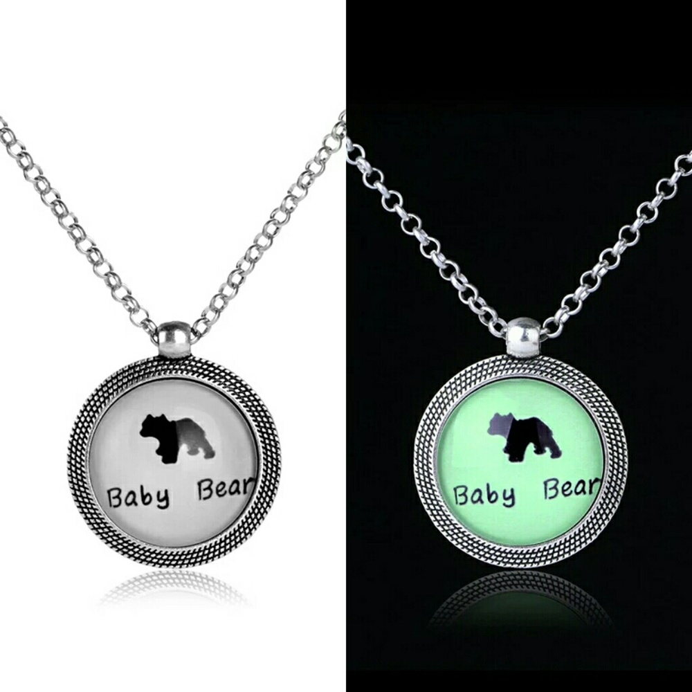 Glow-in-the-dark Mama and Baby Bear Necklace